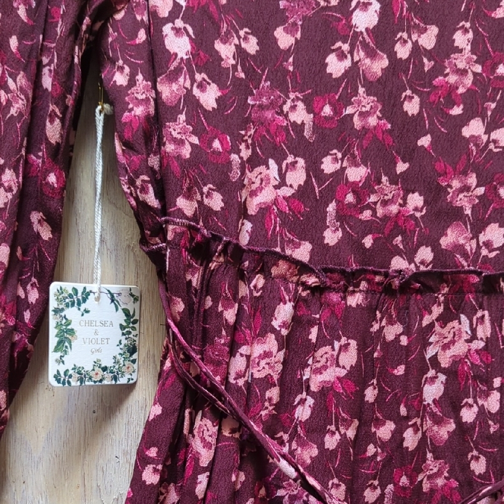 Chelsea and Violet girls Burgundy/Pink Floral print dress size 16 - Picture 12 of 12